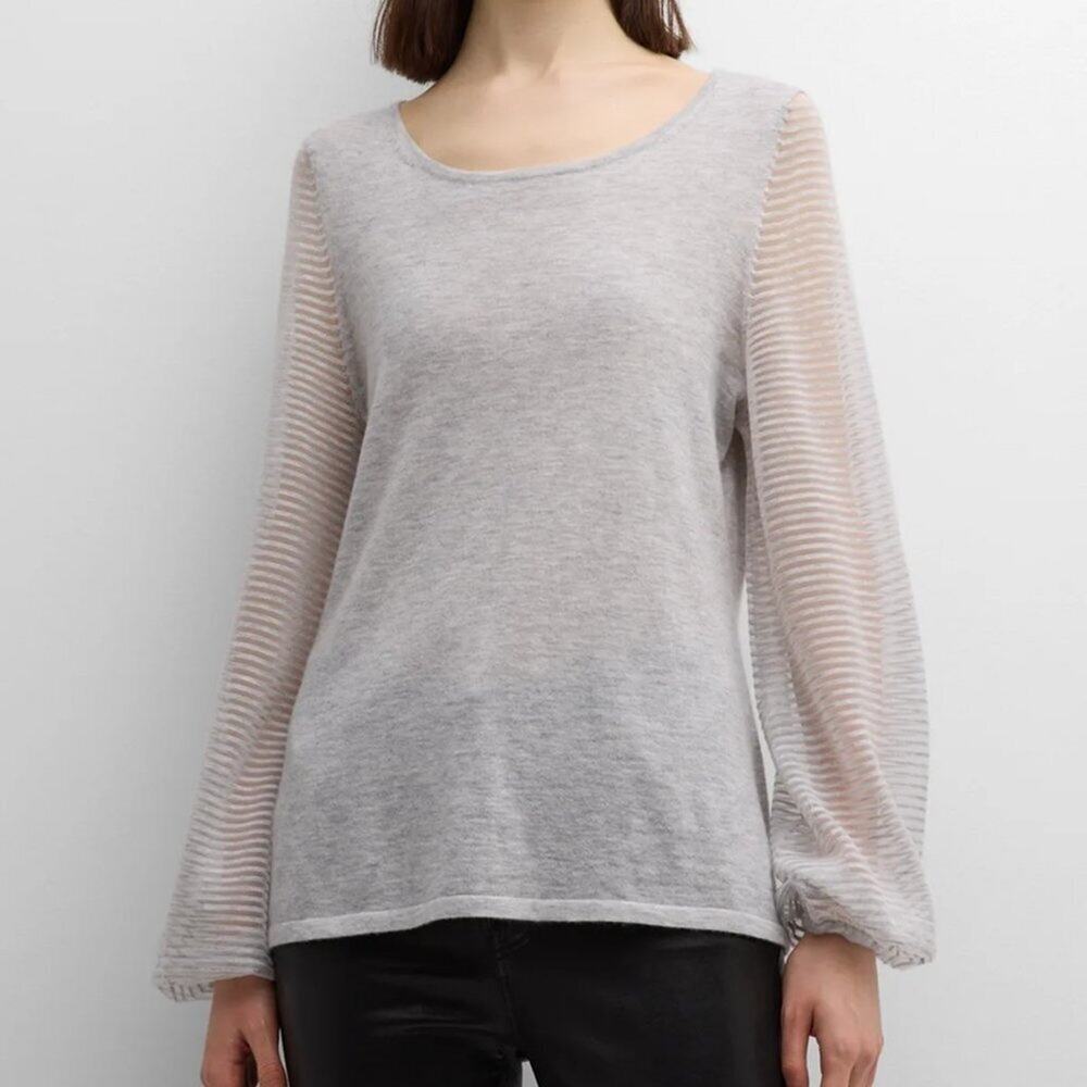 Neiman Marcus Cashmere Collection Sweater with Sheer Ottoman Sleeves Size Large - Picture 2 of 14